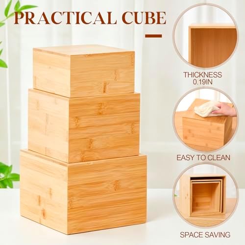 3 Pcs Bamboo Buffet Risers and Stands for Food, 6''-8'' in Bamboo, alternate view 4