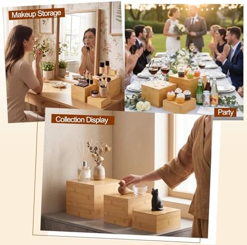 3 Pcs Bamboo Buffet Risers and Stands for Food, 6''-8'' in Bamboo, alternate view 5