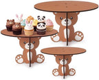 3 Pcs Bear Wood Cake Stands 12" 10" 8" Bear Baby Shower Birthday Decorations 3D Wooden Cupcake Dessert Holders