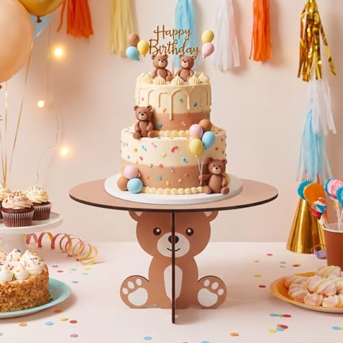 3 Pcs Bear Wood Cake Stands 12" 10" 8" Bear Baby Shower Birthday Decorations 3D Wooden Cupcake Dessert Holders, alternate