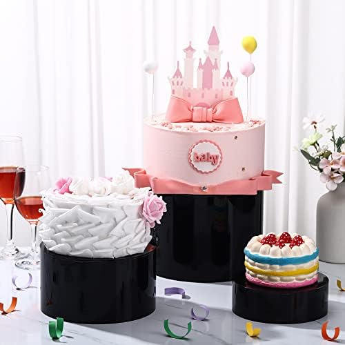 3 Pcs Black Acrylic Riser for Display Stand Round Cake Dessert Stand in Black, alternate view 4