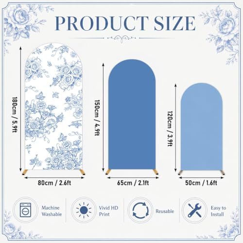 3 PCS Blue Floral Arch Covers 4ft 5ft 6ft for Wedding Party Baby Shower in Blue, alternate view 2