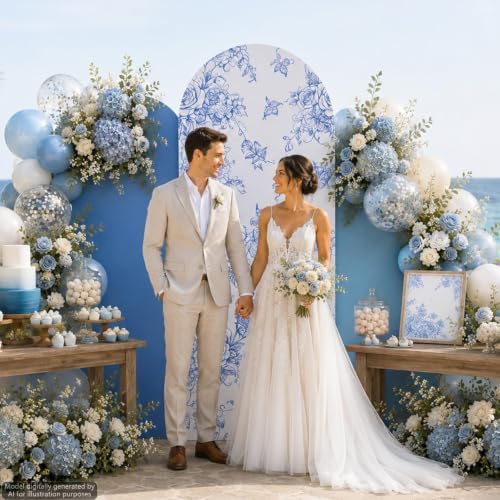 3 PCS Blue Floral Arch Covers 4ft 5ft 6ft for Wedding Party Baby Shower in Blue, alternate view 7