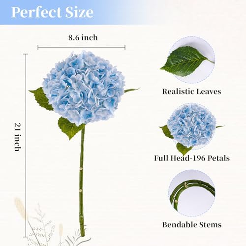 3 Pcs Blue Hydrangea Artificial Flowers Lifelike Latex Real Touch Flower in 3 Blue, alternate view 3