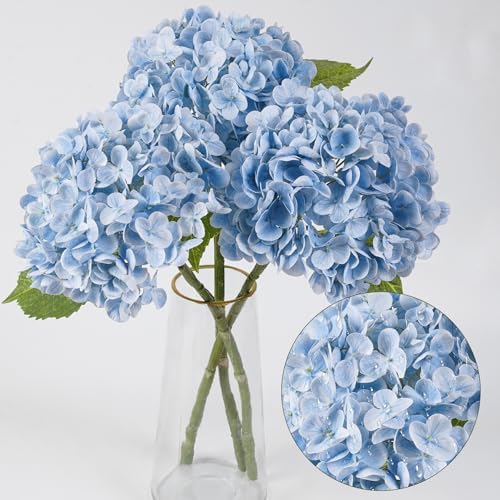 3 Pcs Blue Hydrangea Artificial Flowers Lifelike Latex Real Touch Flower in 3 Blue, alternate view 6