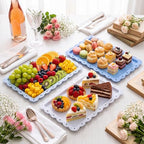 3 Pcs Blue Serving Trays Plastic Food Platters, alternate view 2