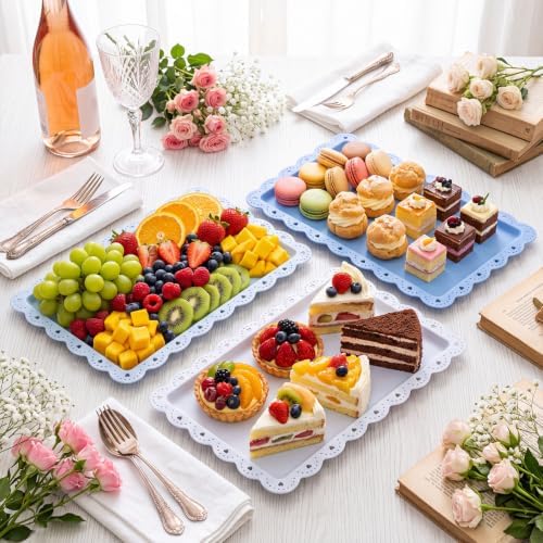 3 Pcs Blue Serving Trays Plastic Food Platters, alternate view 2