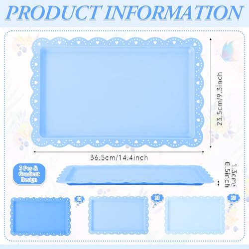 3 Pcs Blue Serving Trays Plastic Food Platters, alternate view 3