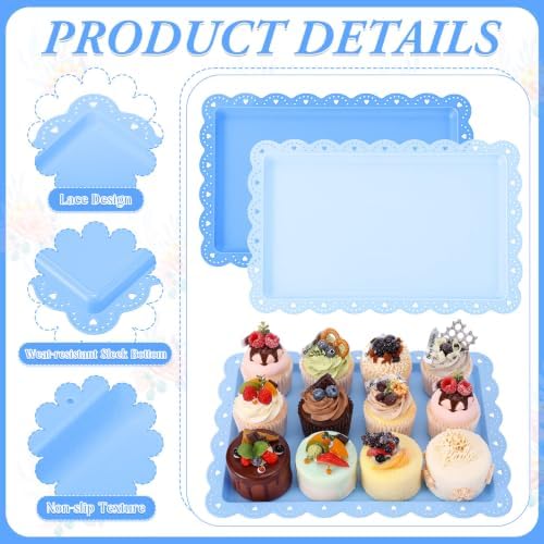 3 Pcs Blue Serving Trays Plastic Food Platters, alternate view 4
