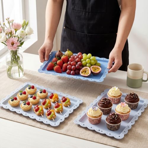 3 Pcs Blue Serving Trays Plastic Food Platters, alternate view 5