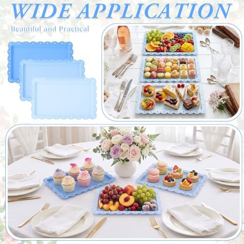 3 Pcs Blue Serving Trays Plastic Food Platters, alternate view 6