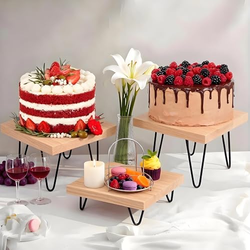 3 Pcs Buffet Risers, Wood Square Food Riser Dessert Table Display Stand Set for Party Wood Cupcake Stands, alternate view 2