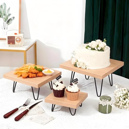3 Pcs Buffet Risers, Wood Square Food Riser Dessert Table Display Stand Set for Party Wood Cupcake Stands, alternate view 4