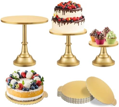 3 Pcs Cake Stand with 20Pcs Cakeboard Round, Cake Stand Set Disc Diameter 8" 10" 12", Perfect Dessert Table