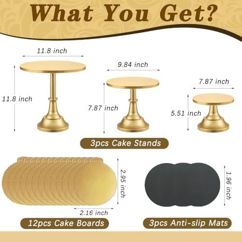 3 Pcs Cake Stand with 20Pcs Cakeboard Round, Cake Stand Set Disc Diameter 8" 10" 12", Perfect Dessert Table, alternate view 3