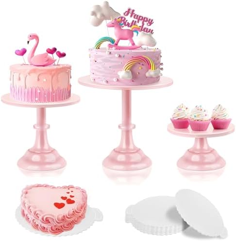 3 Pcs Cake Stand with 20Pcs Cakeboard Round, Cake Stand Set Disc Diameter 8" 10" 12", Perfect Dessert Table