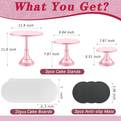 3 Pcs Cake Stand with 20Pcs Cakeboard Round, Cake Stand Set Disc Diameter 8" 10" 12", Perfect Dessert Table, alternate view 3