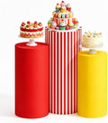3 Pcs Carnival Circus Cylinder Cover Set, Red White Stripe Spandex Pedestal Plinth Stand Covers for Birthday