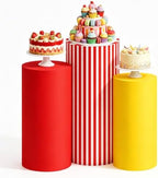 3 Pcs Carnival Circus Cylinder Cover Set, Red White Stripe Spandex Pedestal Plinth Stand Covers for Birthday