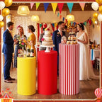 3 Pcs Carnival Circus Cylinder Cover Set, Red White Stripe Spandex Pedestal Plinth Stand Covers for Birthday, alternate view