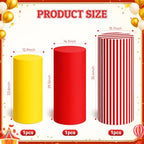 3 Pcs Carnival Circus Cylinder Cover Set, Red White Stripe Spandex Pedestal Plinth Stand Covers for Birthday, alternate view