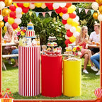 3 Pcs Carnival Circus Cylinder Cover Set, Red White Stripe Spandex Pedestal Plinth Stand Covers for Birthday, alternate view