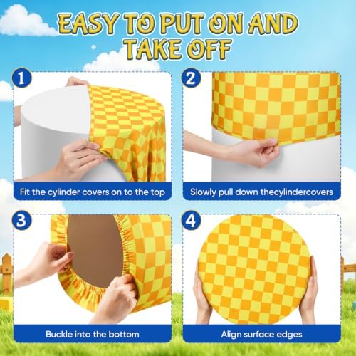 3 Pcs Cartoon Cowboy Cylinder Cover Set, Cow Print Cloud Spandex Pedestal Plinth Stand Covers for Kids Birthday, alternate