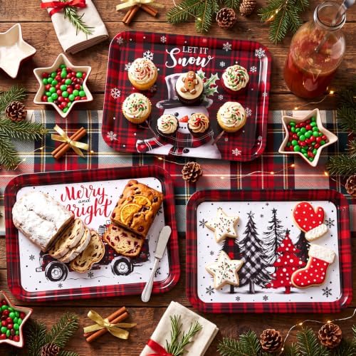3 Pcs Christmas Serving Trays and Platters Plastic Christmas Platter in Red, Black, alternate view 2
