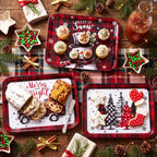 3 Pcs Christmas Serving Trays and Platters Plastic Christmas Platter in Red, Black, alternate view 2