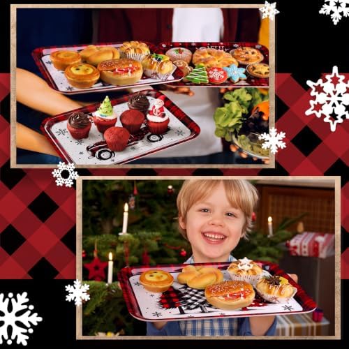 3 Pcs Christmas Serving Trays and Platters Plastic Christmas Platter in Red, Black, alternate view 4