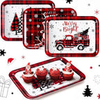 3 Pcs Christmas Serving Trays and Platters Plastic Christmas Platter in Red, Black, alternate view 5