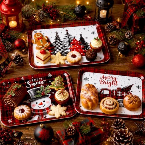3 Pcs Christmas Serving Trays and Platters Plastic Christmas Platter in Red, Black, alternate view 6