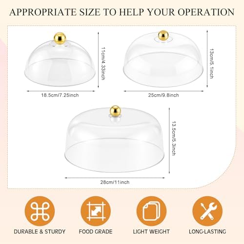 3 Pcs Clear Cake Dome Cover Acrylic Cake Stand Cover, Gold in Gold, alternate view 2