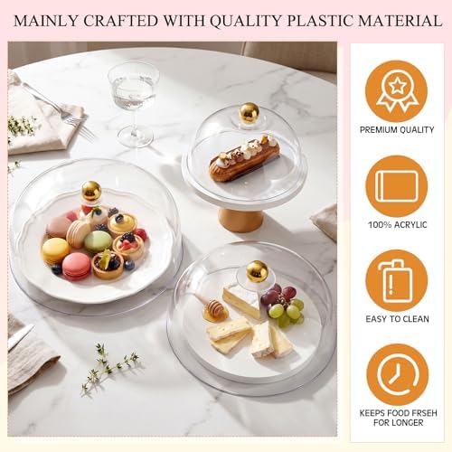 3 Pcs Clear Cake Dome Cover Acrylic Cake Stand Cover, Gold in Gold, alternate view 4