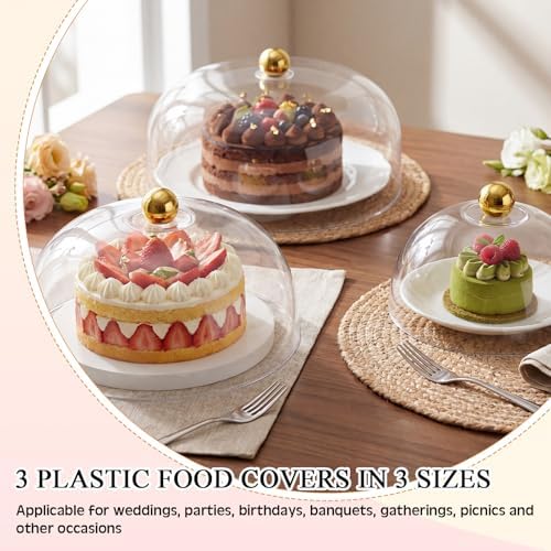 3 Pcs Clear Cake Dome Cover Acrylic Cake Stand Cover, Gold in Gold, alternate view 5