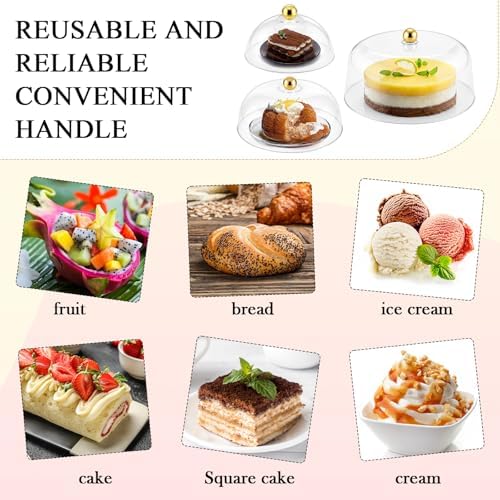 3 Pcs Clear Cake Dome Cover Acrylic Cake Stand Cover, Gold in Gold, alternate view 6