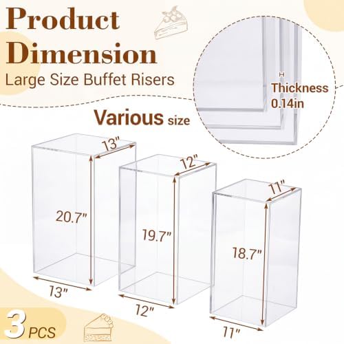 3 Pcs Clear Extra Tall Buffet Risers, 13",12",11" in Clear, alternate view 3