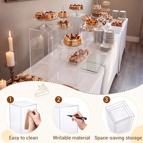 3 Pcs Clear Extra Tall Buffet Risers, 13",12",11" in Clear, alternate view 4