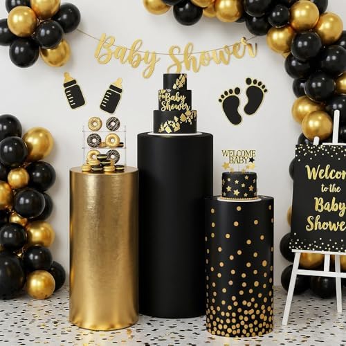 3 Pcs Cylinder Pedestal Stand Covers, Classic, Gold and Black in Gold and Black, alternate view 5