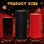 3 Pcs Cylinder Pedestal Stand Covers, Classic, Red and Black in Red and Black, alternate view 2