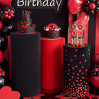 3 Pcs Cylinder Pedestal Stand Covers, Classic, Red and Black in Red and Black, alternate view 6