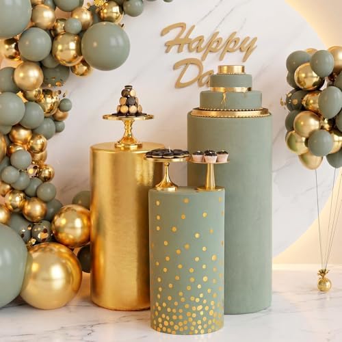 3 Pcs Cylinder Pedestal Stand Covers, Classic, Sage Green in Sage Green