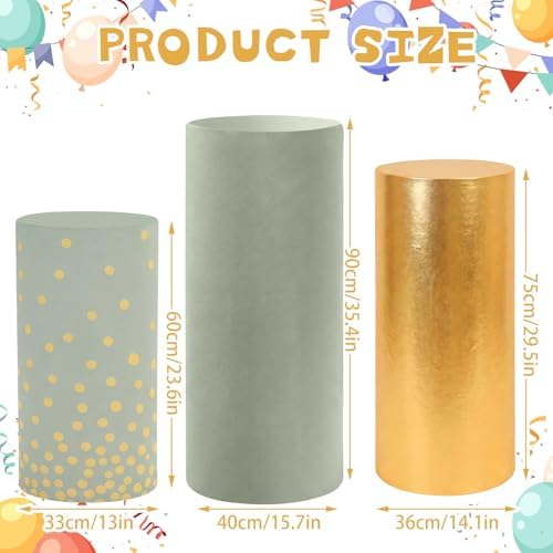 3 Pcs Cylinder Pedestal Stand Covers, Classic, Sage Green in Sage Green, alternate view 2