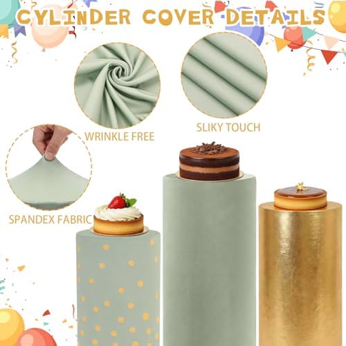 3 Pcs Cylinder Pedestal Stand Covers, Classic, Sage Green in Sage Green, alternate view 4