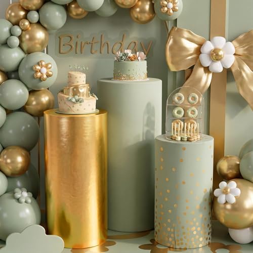 3 Pcs Cylinder Pedestal Stand Covers, Classic, Sage Green in Sage Green, alternate view 6