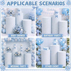 3 Pcs Cylinder Pedestal Stand Covers, Gingham, Blue and White in Blue and White, alternate view 3