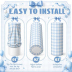 3 Pcs Cylinder Pedestal Stand Covers, Gingham, Blue and White in Blue and White, alternate view 4