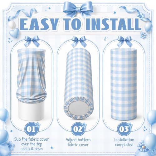 3 Pcs Cylinder Pedestal Stand Covers, Gingham, Blue and White in Blue and White, alternate view 4