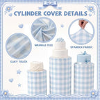 3 Pcs Cylinder Pedestal Stand Covers, Gingham, Blue and White in Blue and White, alternate view 5