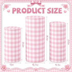3 Pcs Cylinder Pedestal Stand Covers, Gingham, Pink and White in Pink and White, alternate view 2